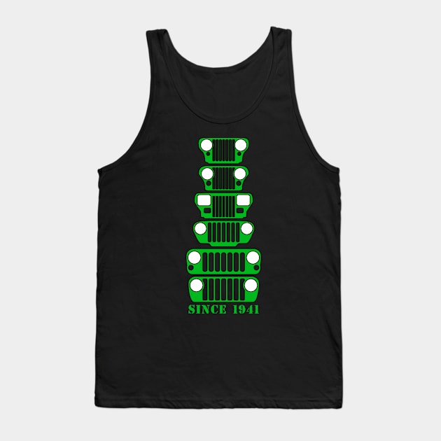 Jeep Grills Green Logo Tank Top by Caloosa Jeepers 